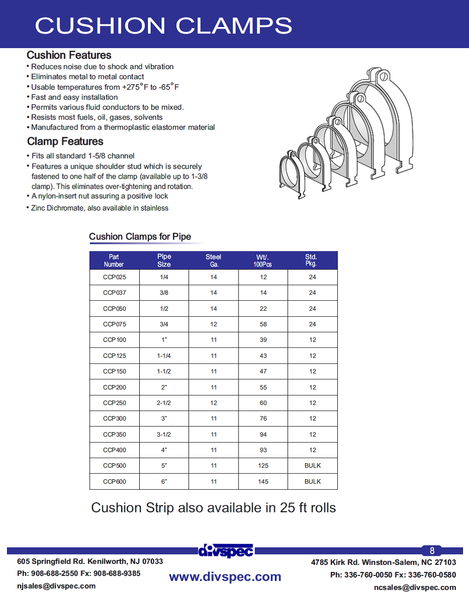 Cush-A-Nator CN21P Cushioned Pipe Clamp – For 1 Inch Pipe – Steel With TPE Cushion